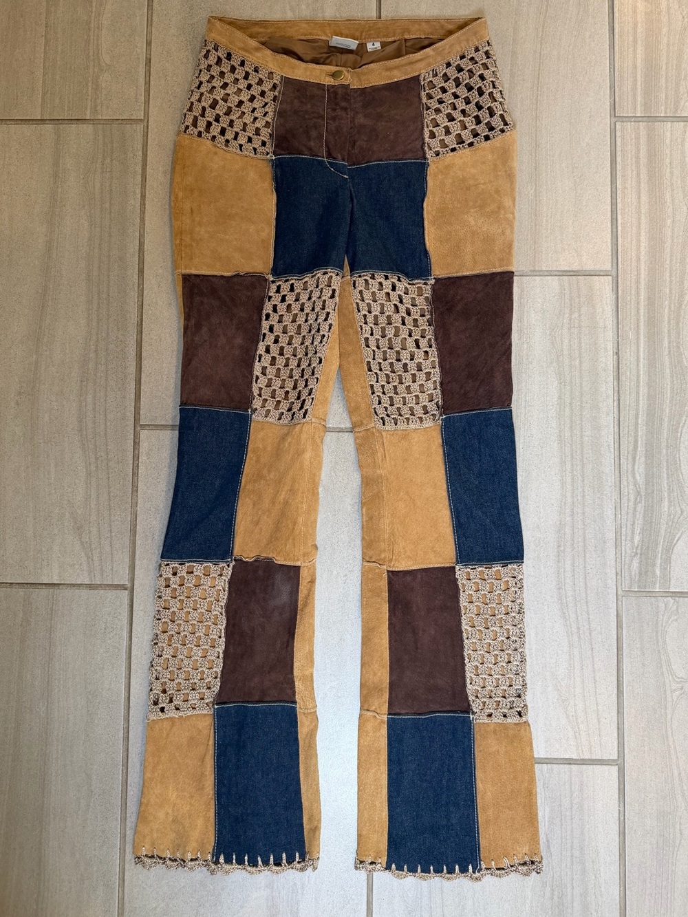 Y2K Wilson’s Leather Maxima Suede Denim Crochet Patchwork low rise pants size 4 - Picture 12 of 15
